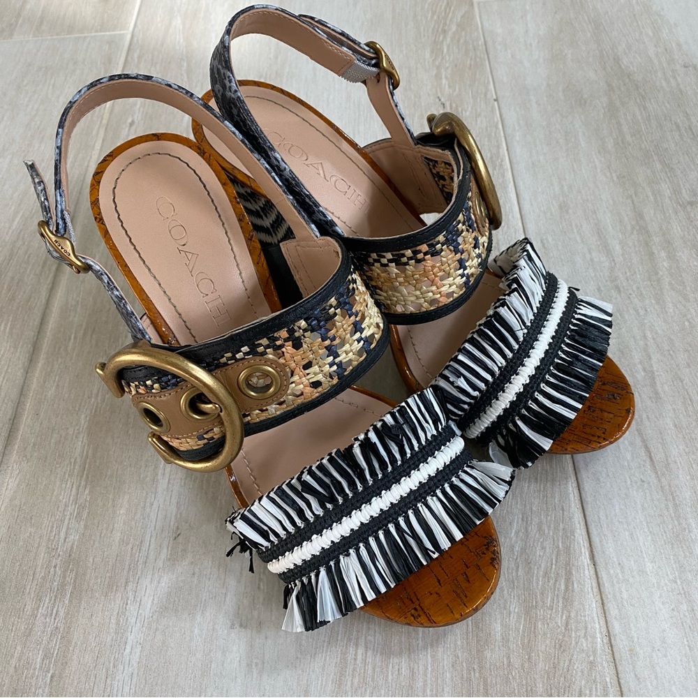 Coach Robin Raffia Black and White Heel size 5.5